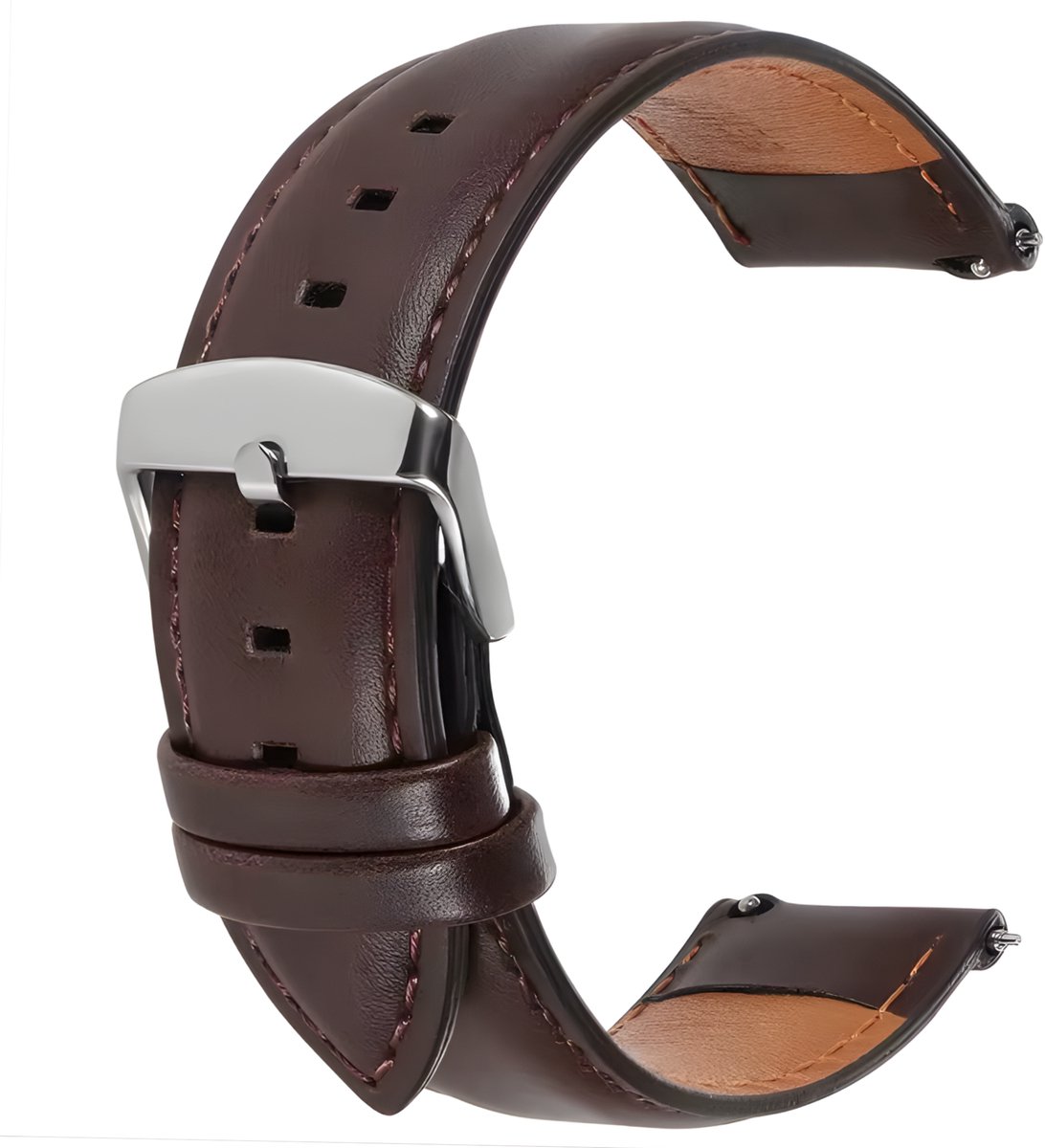 Innerlight® Leather+ Smartwatchbandje 20mm - Bruin/Zilver Lederen smartwatchbandje - Leren Horlogebandje geschikt voor Samsung Galaxy Watch 7 / 6 / 5 / Pro / 4 / 3 / Active 2 - Polar Ignite / Unite – Huawei