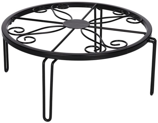 IJzeren Potsteun Rond – Zwarte Plantenstandaard – Ø 23 cm x 10 cm Hoog – Bloempot Verhoger voor Binnen, Balkon & Terras