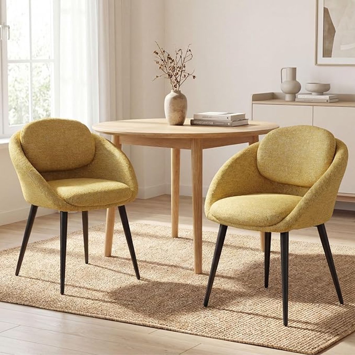 Eetkamerstoelen Set van 4 – Chenille Stoelen met Dubbele Rugleuning en Dik Zitkussen, Comf