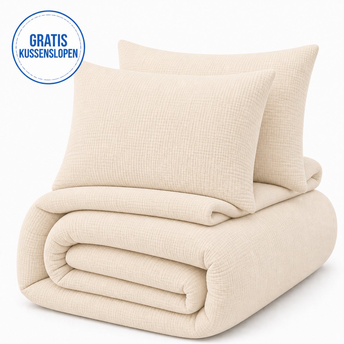 Decoware Dekbed Zonder Overtrek 200x200 cm – Mousseline Zand – Hoesloos Dekbed Wasbaar - Incl. Kussenslopen - All Season - Tweepersoons