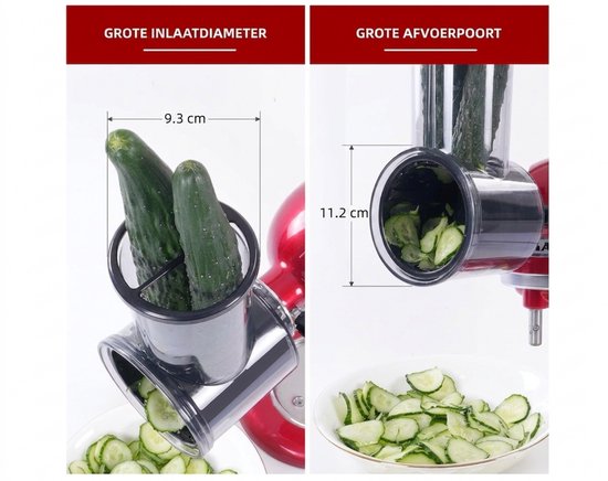 Groentesnijder en Rasp Accessoire voor KitchenAid - Inclusief 3 Snijbladen - Roestvrij Staal - Keukenmachine Opzetstuk van Merkloos — afbeelding 2