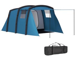 Familietent - Opblaasbare tunneltent - Buitentent - Aufblasbares Campingzelt 3-6 Personen - Met zijramen en deur - Opblaasbare constructie - 4,4 x 2,8 x 1,95 meter - Zonbescherming - Waterdicht - Blauw