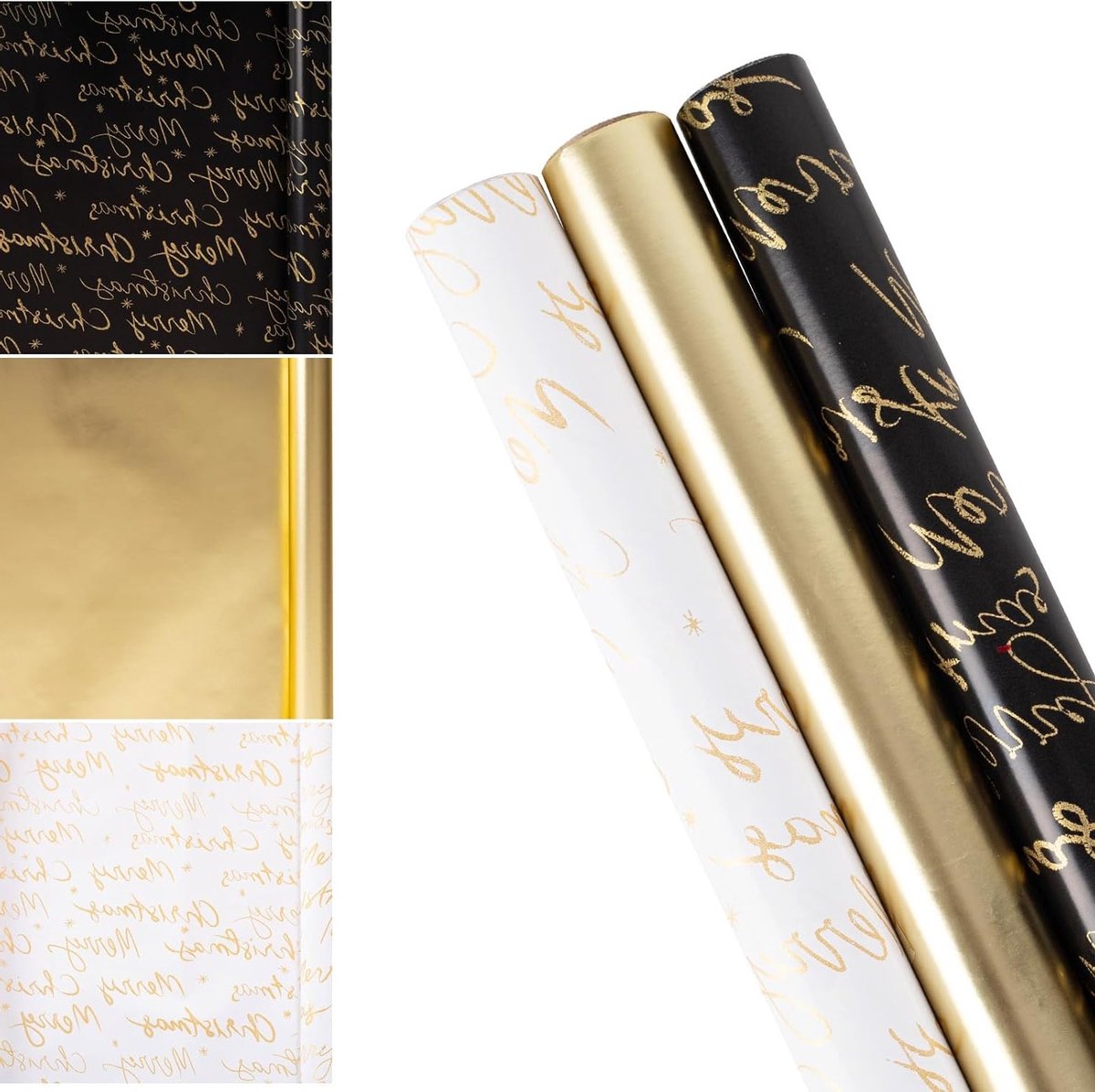 Kerstcadeau inpakpapier - 3 Rollen Gerecycled Bruin en Goud Luxe Inpakpapier voor Vrouwen, Volwassenen en Creatieve Projecten - 43cm x 3m