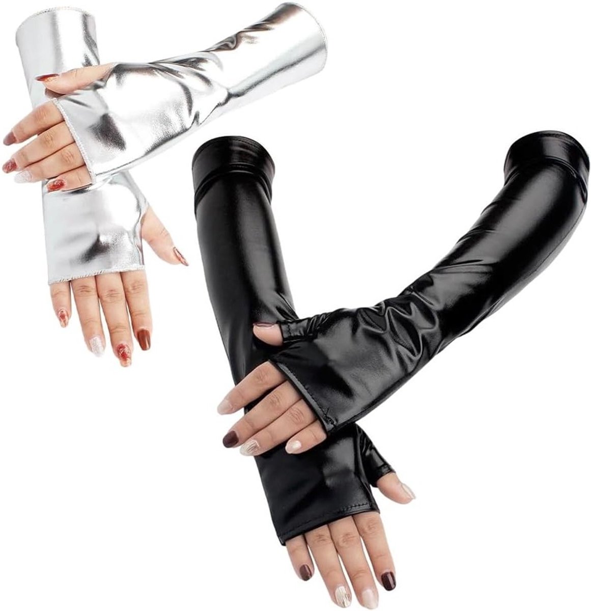 Korte Metallic Vingerloze Handschoenen in 2 Maten voor Gothic Punk en Halloween Kostuums, Stretchy Rock Stage Accessoire voor Vrouwen