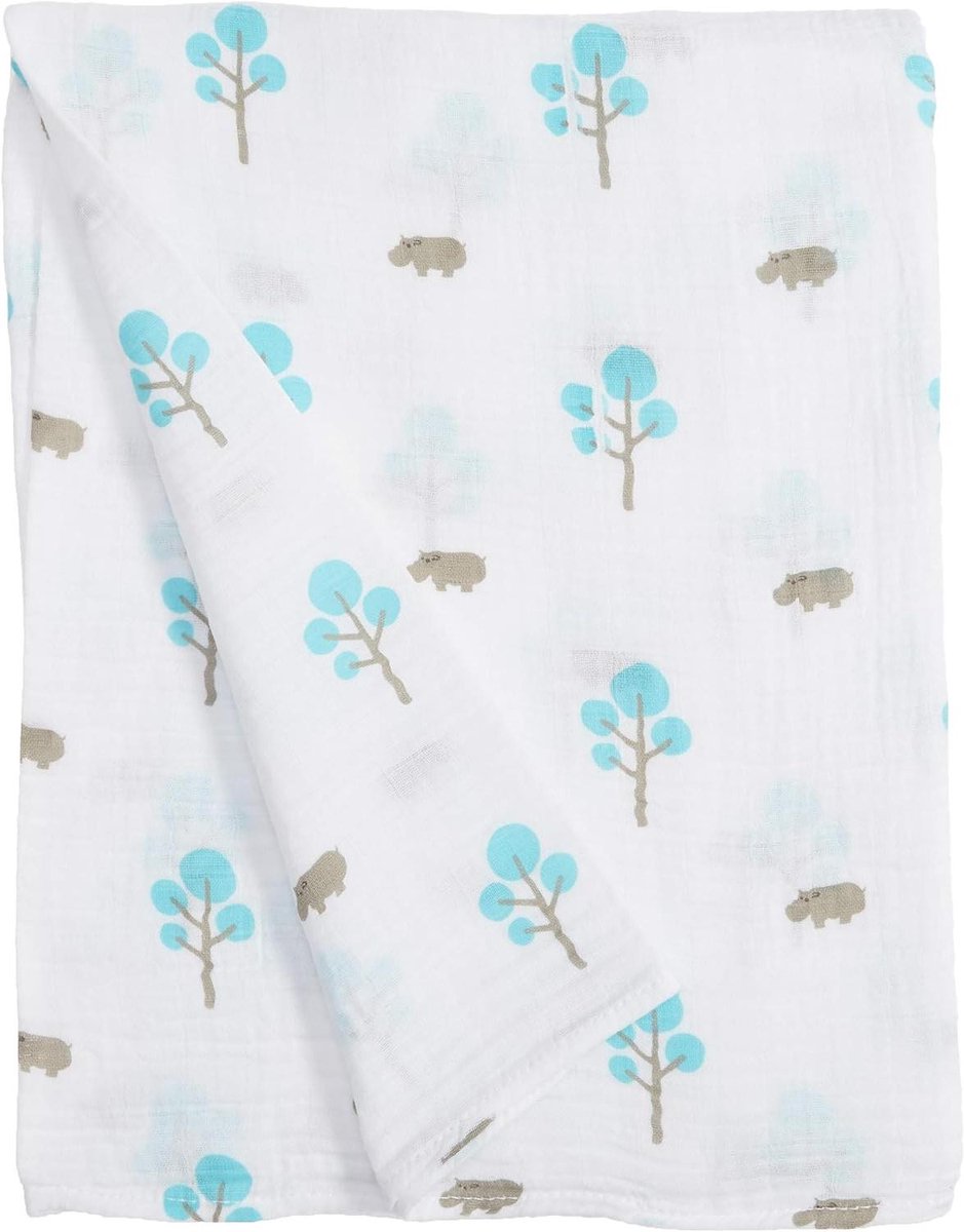Babydoek Lange Katoen - Swaddle Deken - Baby Comfort - Ademend Katoen - 120 x 120 cm - Aqua Nilpaard
