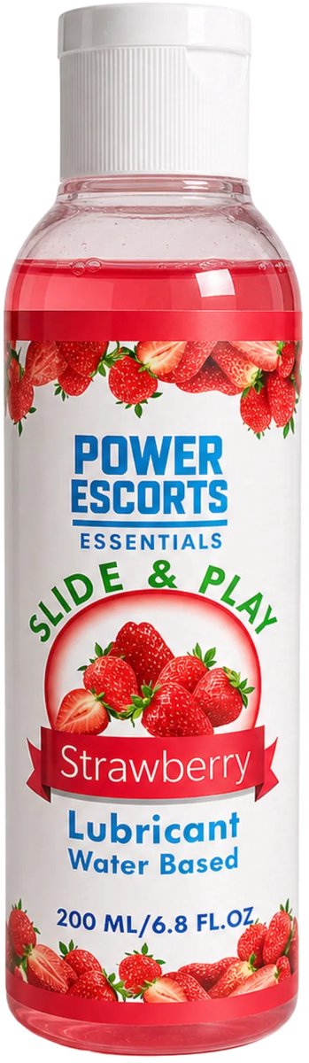 Glijmiddel op Waterbasis 200 ml – Aarbei Smaak – Power Escorts Slide & Play – Geschikt voor Condooms