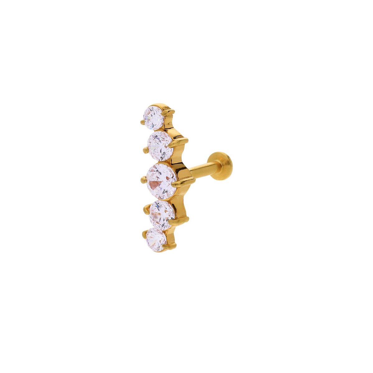 Lucardi - Dames Stalen goldplated traguspiercing met zirkonia - Piercing - Staal - Goudkleurig