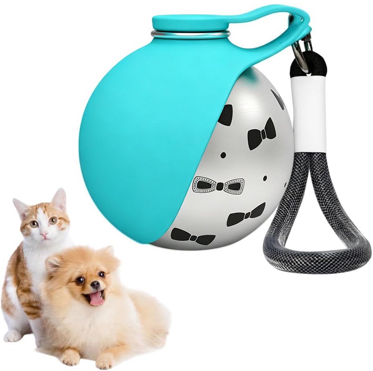 Ulisem - Drinkfles voor huisdieren - 285ml - RVS - opvouwbare siliconen kom - lekvrij - draagbaar design - met karabijnhaak - geschikt voor honden en katten - wandelen en reizen metaal - Blauw