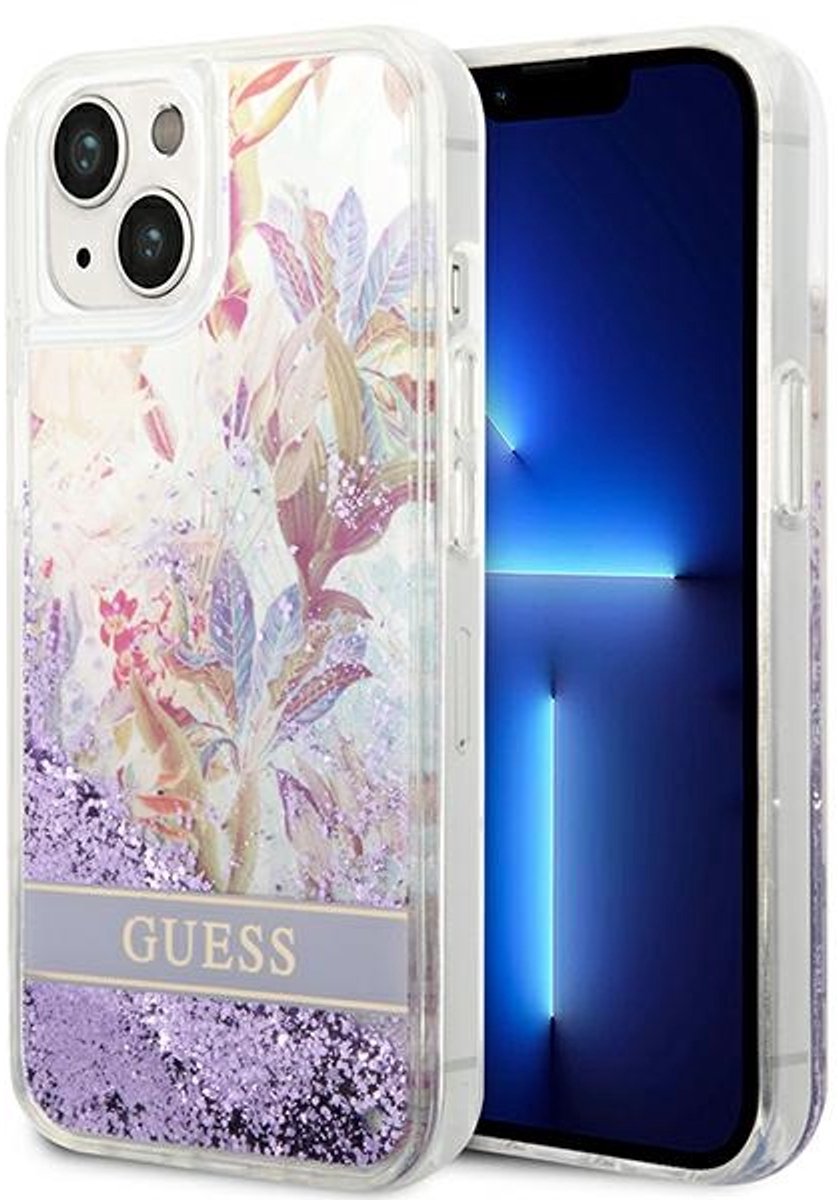Guess - GUHCP14MLFLSU - iPhone - 14 - Plus - 6.7 - paars/paars - hardcase - Flower - Liquid - Glitter