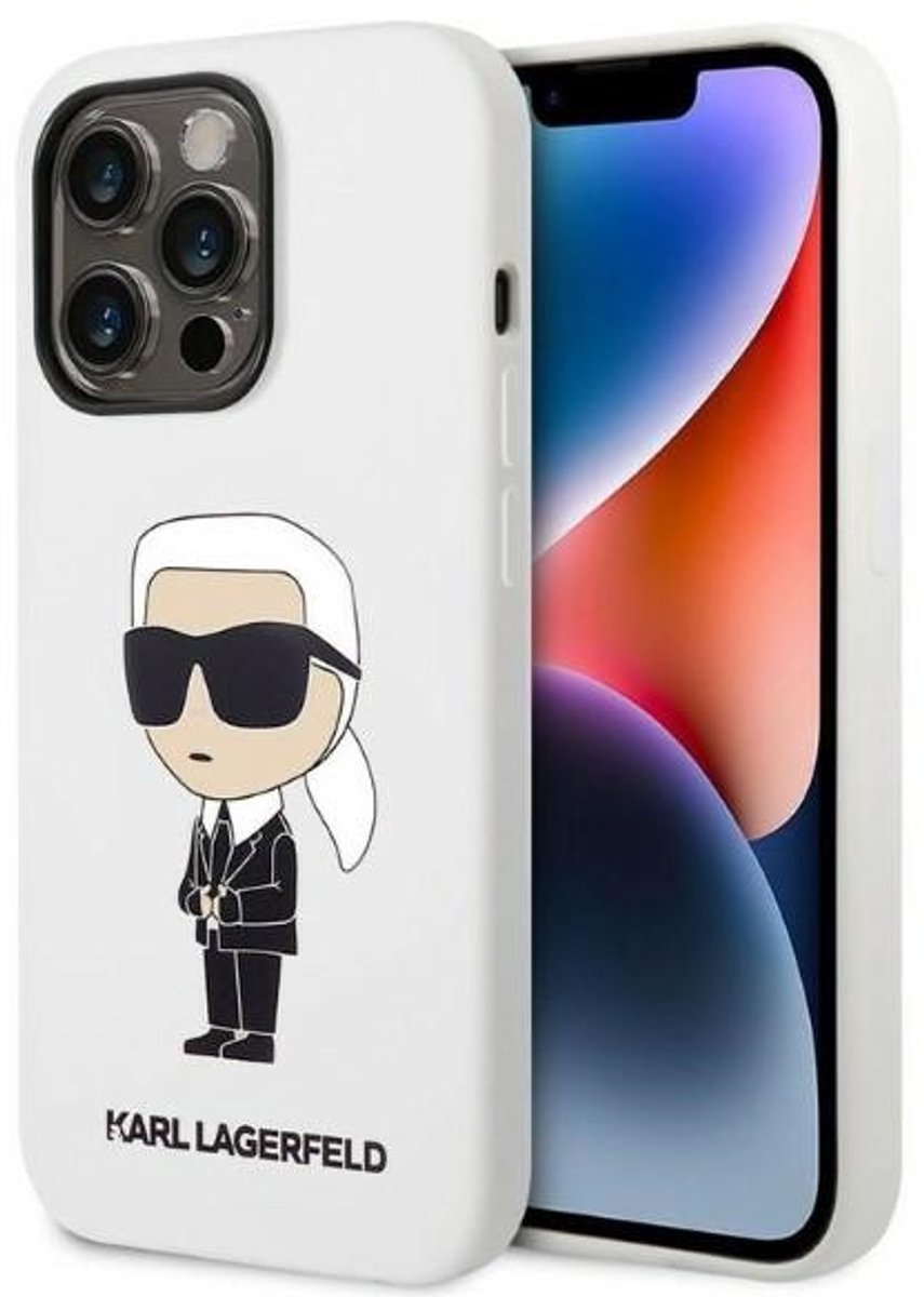 Karl Lagerfeld Ikonik Serie - Silicone Hoesje - iPhone 14 Pro - Wit