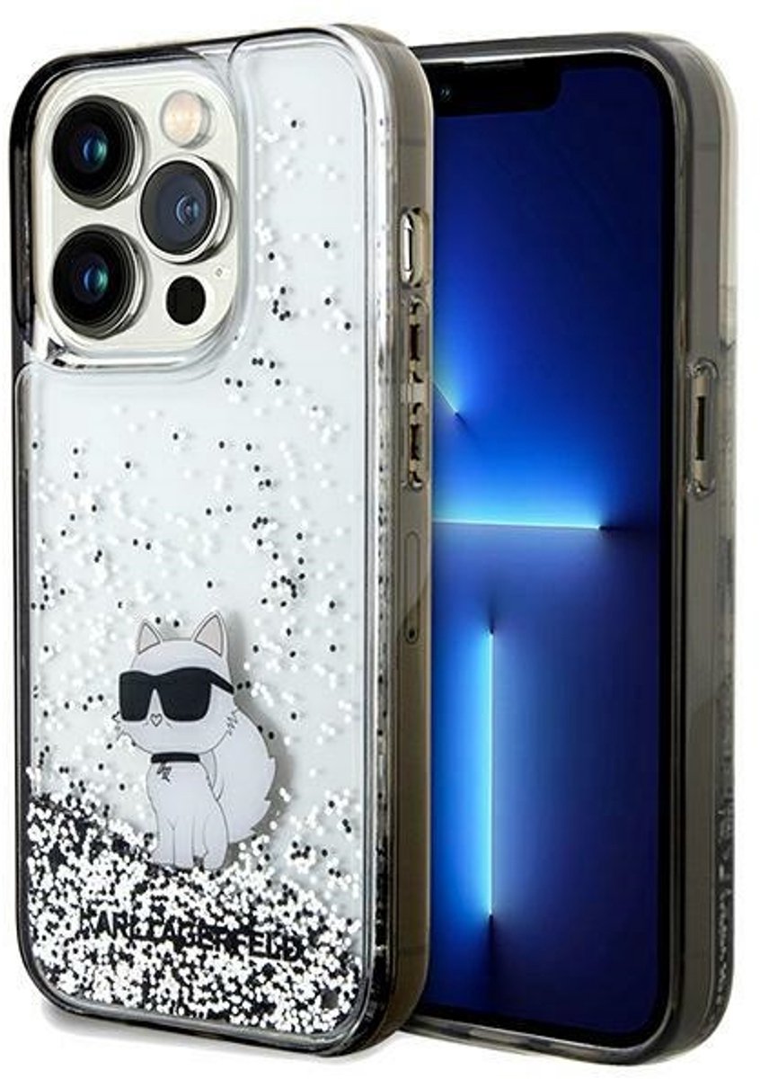 Karl - Lagerfeld - Liquid Glitter Choupette hoesje voor iPhone - 14 - Pro - Max - transparant