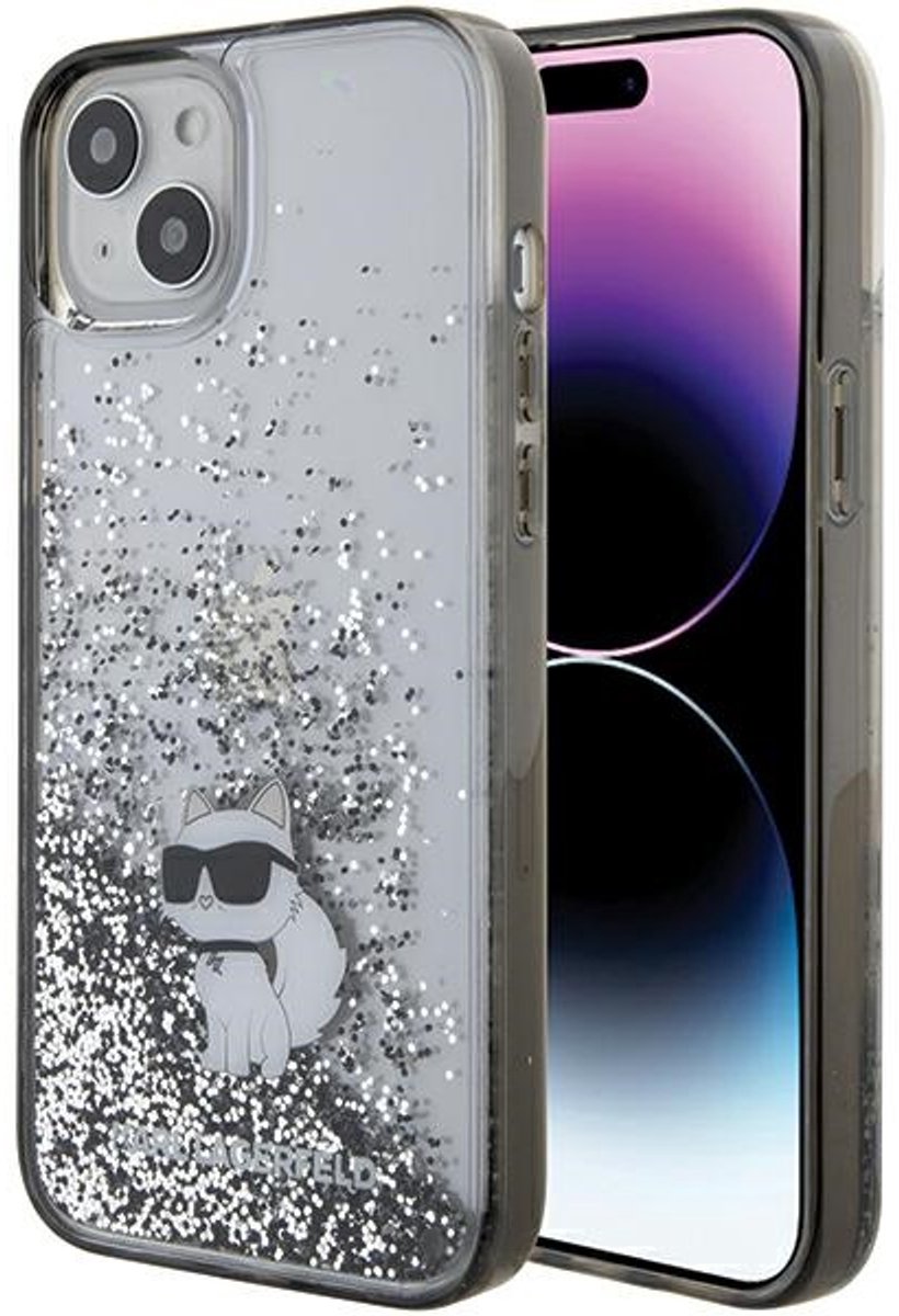 Karl - Lagerfeld - Liquid Glitter Choupette hoesje voor iPhone - 15 - Plus - transparant