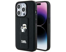 Karl Lagerfeld Gripstand Saffiano - Smartphonehoesje - iPhone 13 Pro - Zwart - Karl & Choupette Pins