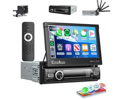 ESSGOO 1Din Autoradio - 7 Inch IPS HD Elektrisch Klapscherm - Apple Carplay & Android Auto (Draadloos) - Bluetooth, Aux, USB, SD & MP5 - Achteruitrijcamera