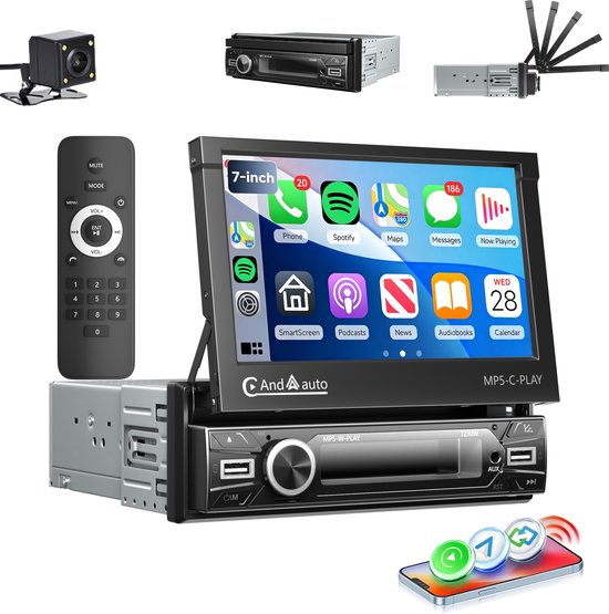 ESSGOO 1-DIN autoradio – 7-inch HD elektrisch klapscherm – Apple CarPlay en Android Auto