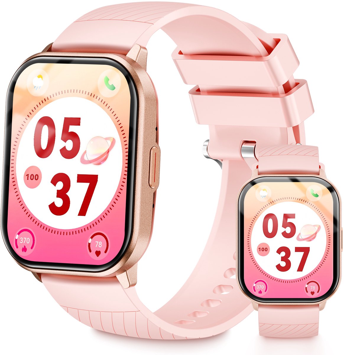 Smartwatch voor dames en heren – Fitnesshorloge met belfunctie en sms-ontvangst – Bluetooth 5.3 fitnesstracker – IP67 waterdicht sporthorloge – Met functies zoals bloedzuurstof, hartslag, slaapkwaliteit, stappenteller en muziekbediening – Roségoud