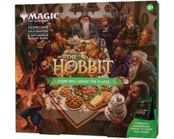 Magic: The Gathering | The Hobbit Scene Box - Crack the Plates| 6 Foil Borderless Scene Cards, 6 Art Cards, 3 Play Boosters + Display Easel