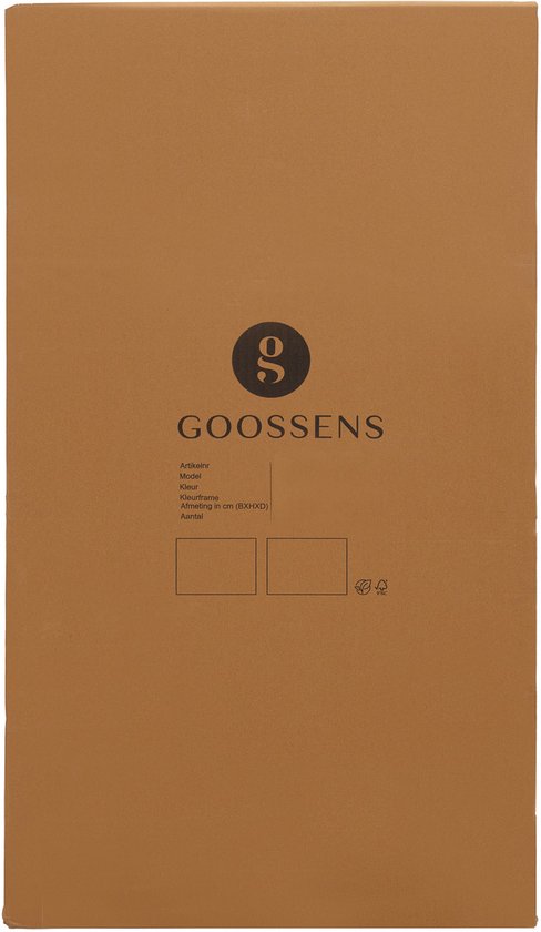 Emballage en carton marron avec le logo Goossens et des informations sur le produit.