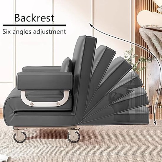 Opvouwbare Slaapbank 186x87x26 cm - Convertible 1-Persoons Fauteuil Bed met 6-Standen Verstelbare Rugleuning & Wielen - Portable Sofa Bed voor Woonkamer, Slaapkamer & Kantoor - Oranje van Nicole — afbeelding 2