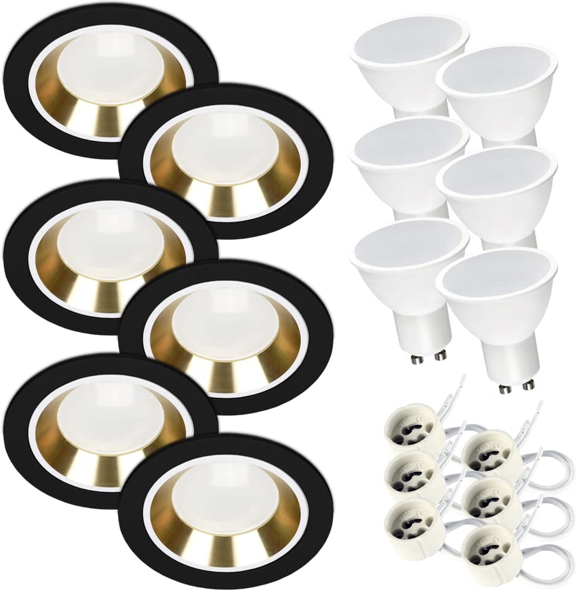 Kwazar Luminaire inbouwspot SET 6x GU10 inbouwlamp 7W neutraal wit plafondspot IP20 inbouwspot keuken woonkamer FOY zwart met ring WH/GD inbouwframe