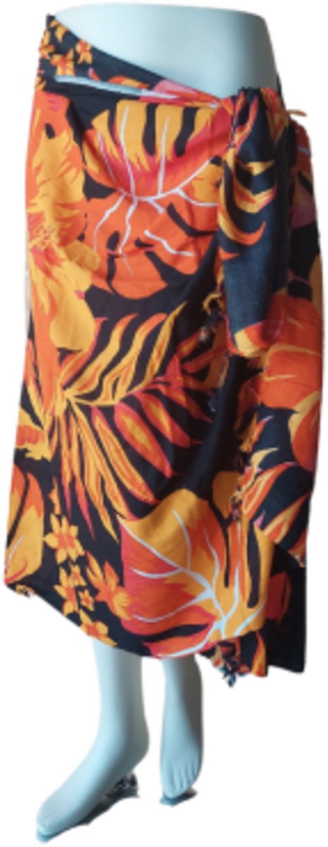 Sarong - 006 - Bloemen en bladeren oranje van Om Namaste - Pareo Saunadoek Wikkeljurk