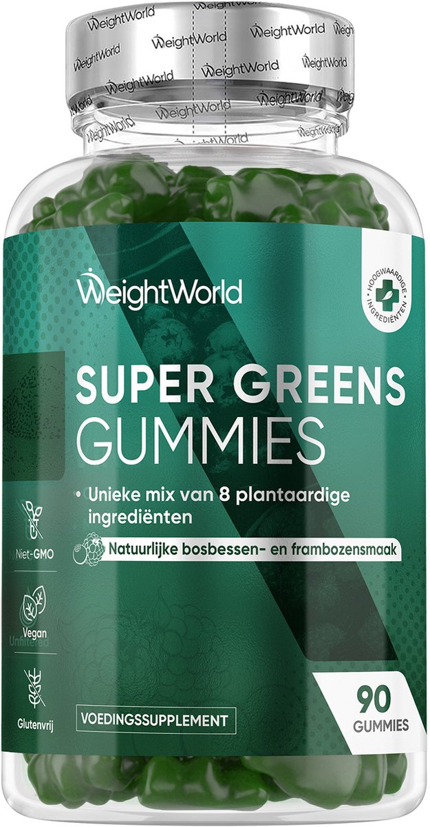 WeightWorld Super Greens gummies - 8 Superfoods - Met Artisjok, Moringa, Chlorella, Broccoli en Spinazie - Verrijkt met Vitamine B-complex en Zink - Gelatinevrij