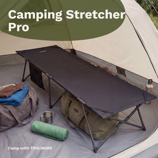 TRVLMORE Veldbed Opvouwbaar - 150KG Draagvermogen - Campingbed Incl. draagtas - Stretcher 1 Persoons - Stalen Frame - 213x79x50 cm - Zwart van Merkloos — afbeelding 2