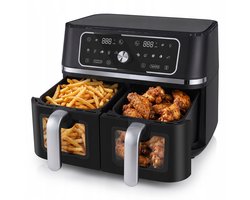 Swiss Haus® AF2309 Dubbele Airfryer XXL - 9L (2x4.5L) – 3100W – Met Kijkvenster – PFAS-vrij – Sync & Match Cook – 10 Programma’s – Heteluchtfriteuse – Zwart