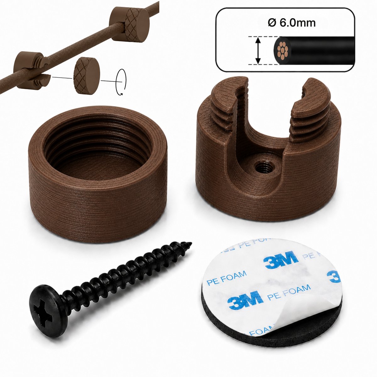 7.5mm Set Van 12 Stuks - Kabelhouder Muur - Kabel Clips - Kabel Organiser Voor Elektronica - Roasted Chestnut