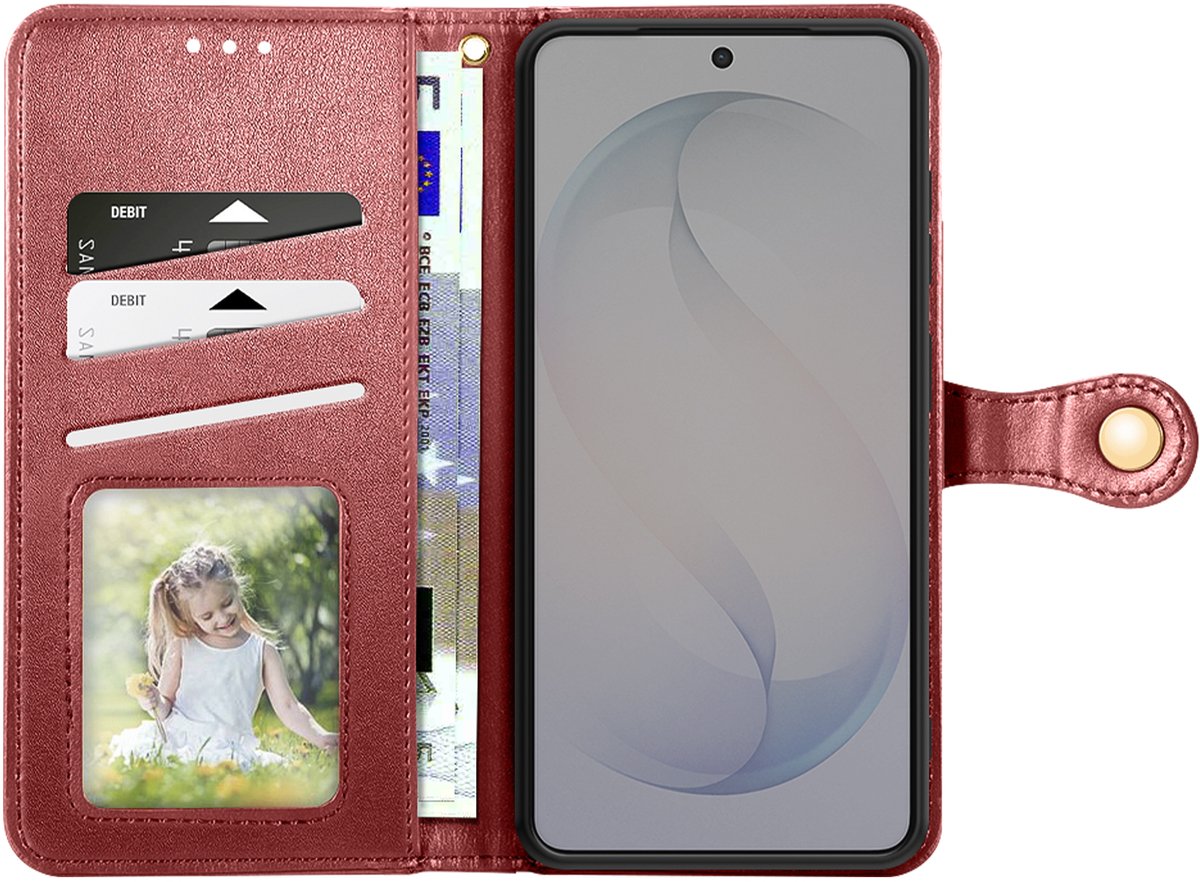Avizar Etui Geschikt voor Galaxy S26 met Magnetische Drukknop en Polsband, Rood