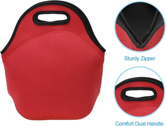 Tas-Picknicktas-Geïsoleerde Lunchtas van Neopreen - 30x16x30 cm - Koeltas Heren en Dames - Thermische Bento Lunchbox Tas voor Werk, Picknick en Camping - Waterbestendig en Herbruikbaar - Rood — afbeelding 4