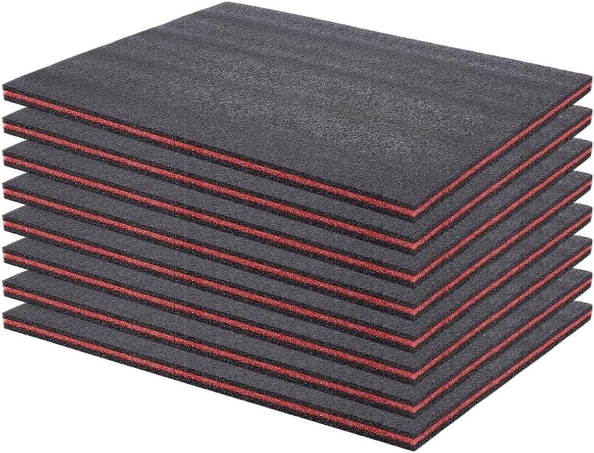8 stuks snijdbare polyurethaanschuimkussentjes voor koffers, knutselen en opslag, 40 x 30 x 1,6 cm, veelzijdig verpakkingsmateriaal in zwart en rood