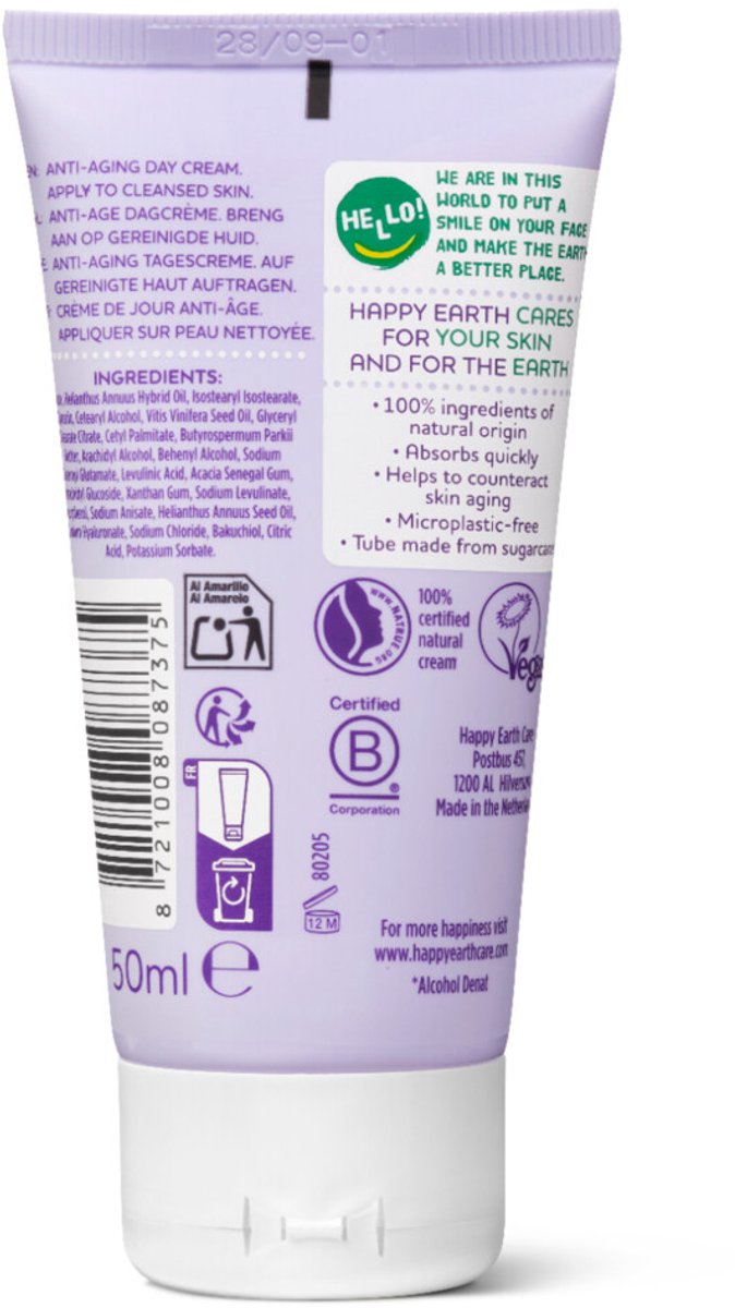 Happy Earth 100% Natuurlijke Anti-Age Dagcrème - 50 ml