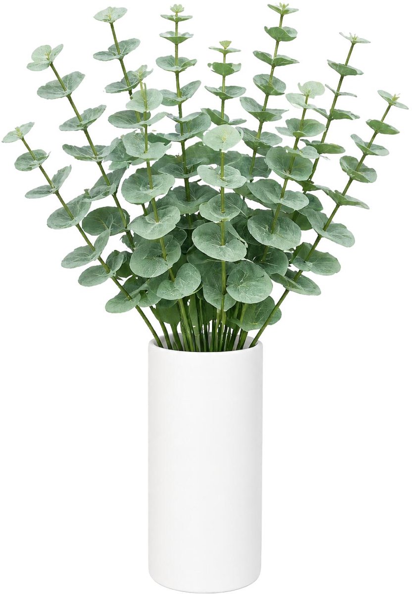 Bellatio Design Kunstplant takken Eucalyptus Cinera - 10x - 38 cm - 3 takken - kunst bladgroen - decoratief - zijdebloemen