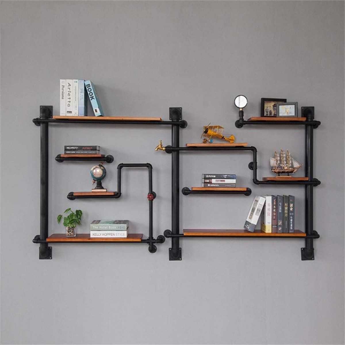 Boekenkast Wandrek 120x220x20 cm Industrieel Metaal – Zwevende Wandplank Multi-Layer Plantenrek & Opbergrek – Vintage Pipe Design – HomebyNicole