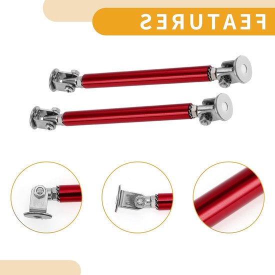 Verstelbare steunstangen voor autosplinters - 2 stuks, rode aluminiumlegering, voorste achterlip, stevig en duurzaam — afbeelding 4