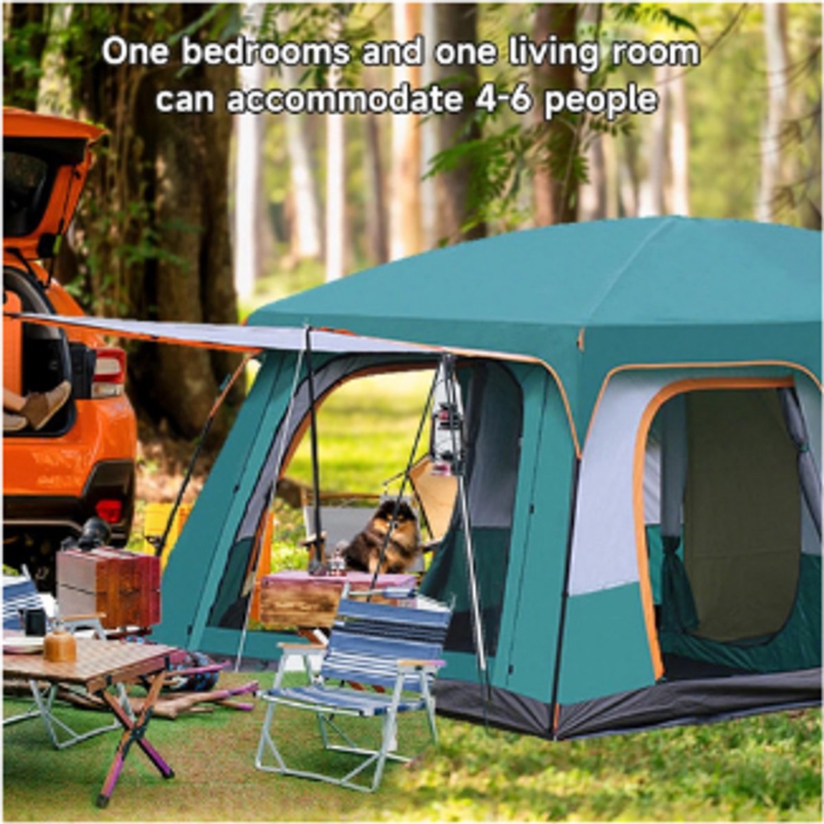Tent-Camping tent-Tunnelcampingtent voor 3-12 Personen -2 kamer kampeertent met slaapcabine- UV-bescherming- waterdicht- opvouwbaar-Groen. – foto 7
