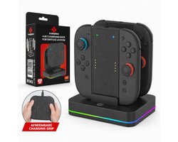 Turqero - 4-in-1 Joy-Con Oplader - Nintendo Switch 2 - met RGB Verlichting - Zwart