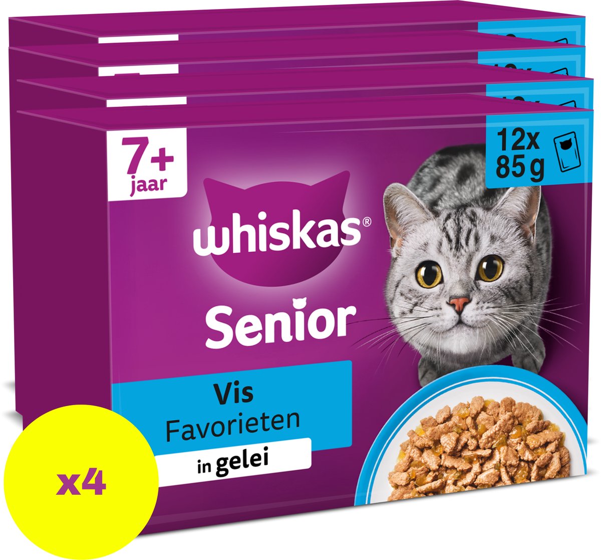 Whiskas 7+ Natvoer - Vis - Selectie in gelei - maaltijdzakjes 48 x 85 g