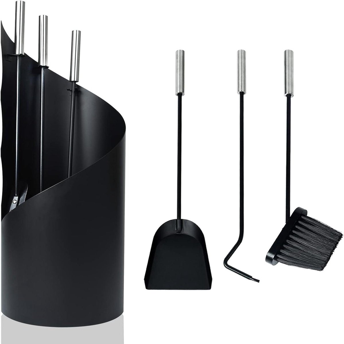 Haardbestek Set - Haardgarnituur Pookset - Open Haard Onderhoud - Hittebestendig Gietijzer - 56 cm Hoog - Zwart