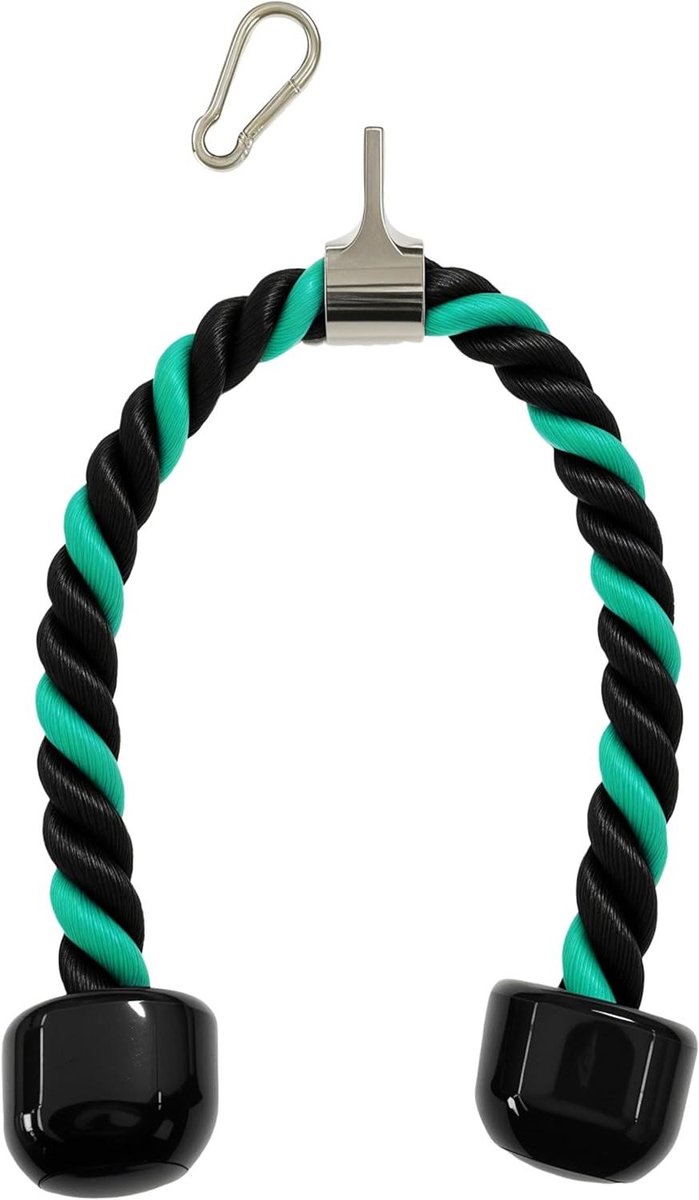 Triceps Touw - Kabelmachine Accessoire - Kracht Training - Veerkrachtig Gecoat Touw - 61 cm - Groen en Zwart