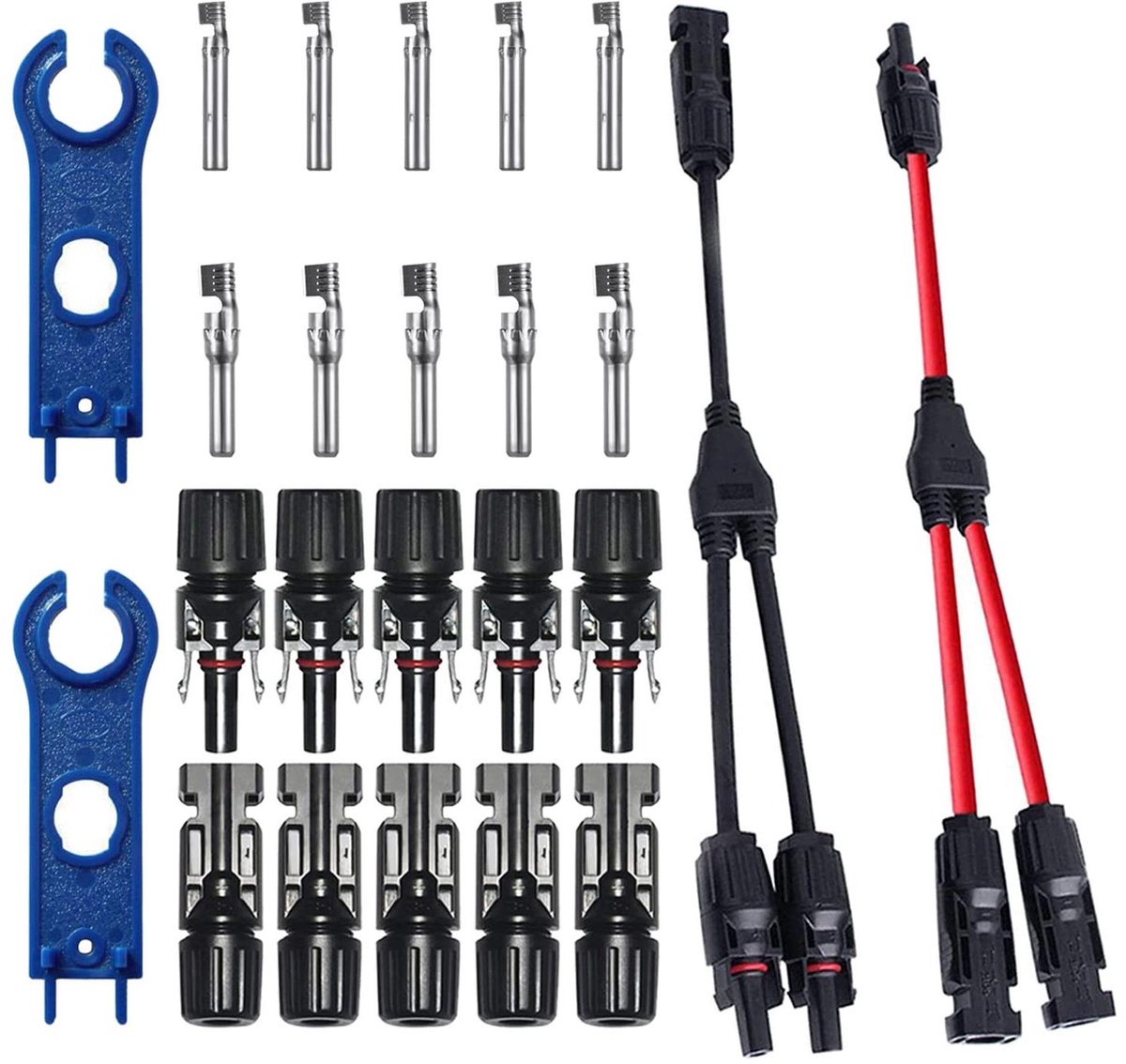 Zonnepaneel Y-Kabelset - MC4 Parallelle Connector - Zonne-energie Aansluiten - UV- en Weerbestendig - 30 Ampère - Zwart en Rood