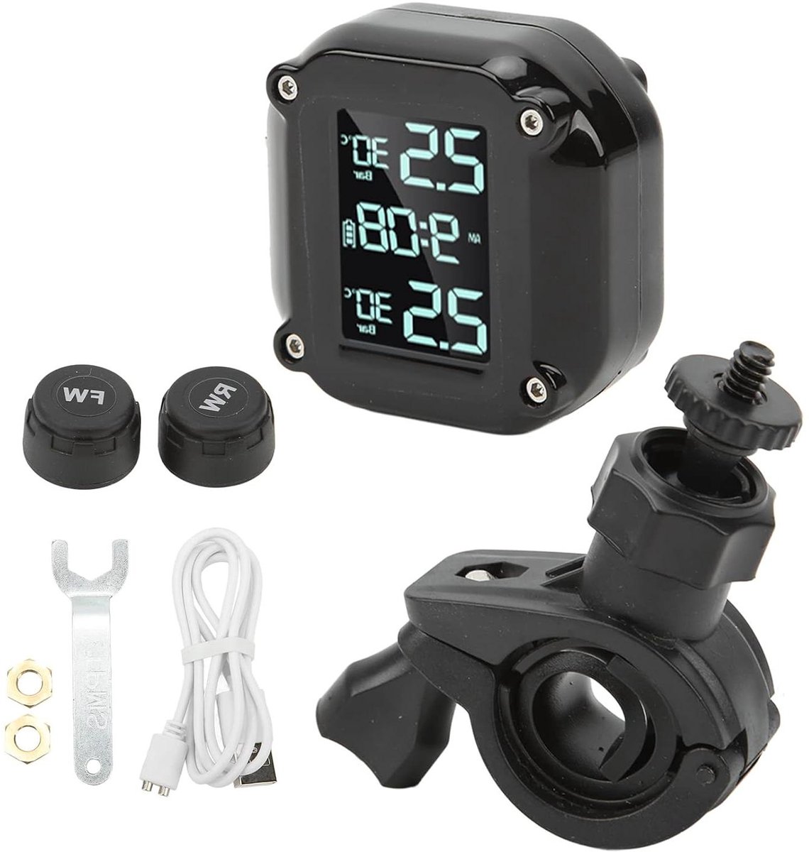 Motorfiets Bandenspanningsmeter - TPMS Systeem Motor - Veilig Rijden - Realtime Monitoring - IP67 Waterdicht - Zwart