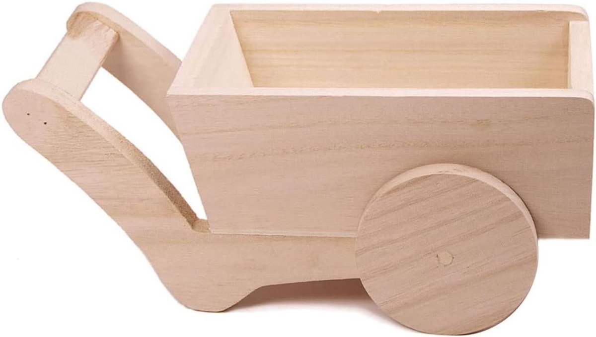Balsa Houten Kruiwagen - Houten Decoratie - Huis Decoreren - Onbehandeld Hout - 19 x 11.5 x 8 cm - Naturel