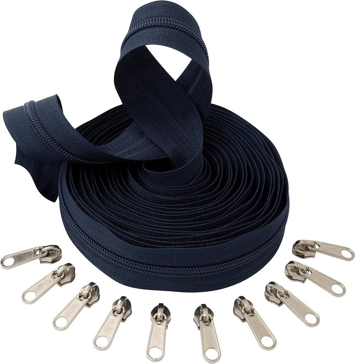 Ritssluiting Set - Versterkte Rits - Kleding Repareren - Versterkte Spiraal - 5 Meter - Donkerblauw Zilver