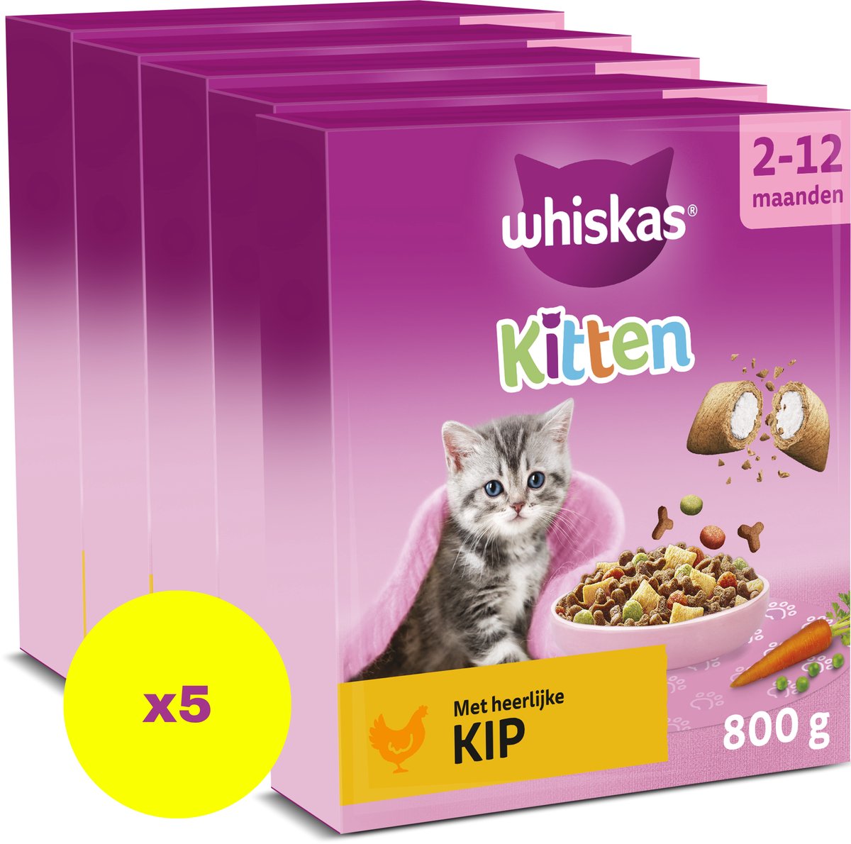Whiskas Droogvoer Kattenbrokken - Junior - Kip - doos 5 x 800g