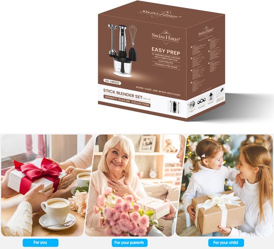 Swiss Haus® HBS22 3-in-1 Staafmixer - 1500W - RVS Hadnblender + Hakmolen 600ml + Klopper - 12 Snelheden + Turbo - Titanium 4 Bladenmes - Zermatt Glacier Collection van Merkloos — afbeelding 2