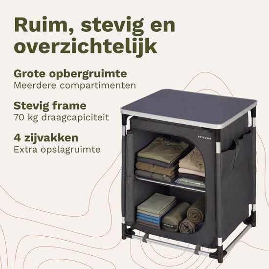 TRVLMORE Campingkast - Campingkeuken - 70KG Draagvermogen - Aluminium Frame - Inklapbaar - Incl. Draagtas - 50x60x72CM - Grijs van Merkloos — afbeelding 3