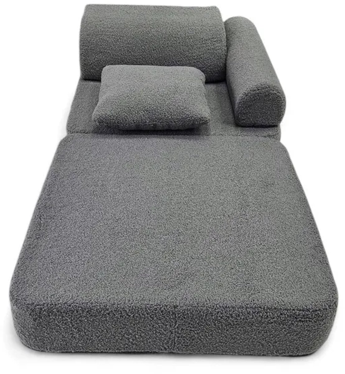 Modulaire Kinderbank Bouclé Grafiet – Uitklapbare Speelsofa voor Kinderen – Slaapbank, Lounger en Speelmatras van Zacht Schuim