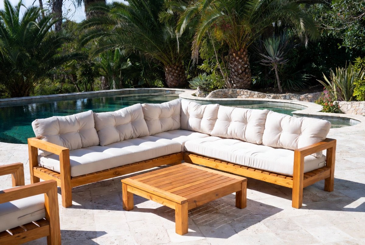 8-Piece Garden Lounge Set with Cushions, Solid Wood Garden Furniture Furniture Set Garden Set Garden Set Garden Set Middle Sofa Corner Sofa Stool Table Pine Wood Cover Colour: Cream White-Industrohome